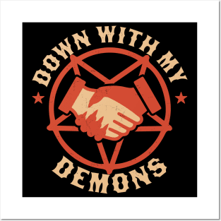 Down With My Demons Deal Handshake Gothic Goth Retro Vintage Posters and Art